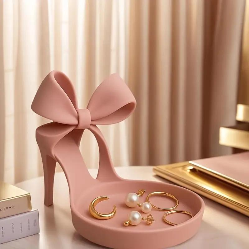 3D Printing Ring Holder - ที่วางเครื่องประดับรูปรองเท้าส้นสูงพิมพ์ 3 มิติ - ถาดใส่เครื่องประดับรูปรองเท้าสุดหรูพร้อมตกแต่งโบว์ ที่วางแหวน