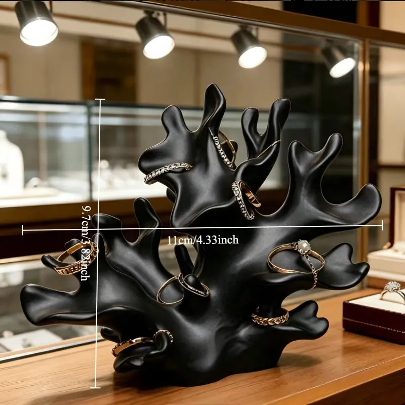 3D Printing Ring Holder - ที่วางเครื่องประดับรูปปะการังพิมพ์ 3 มิติ สีดำ แท่นโชว์แหวน ของตกแต่งโต๊ะทำงาน