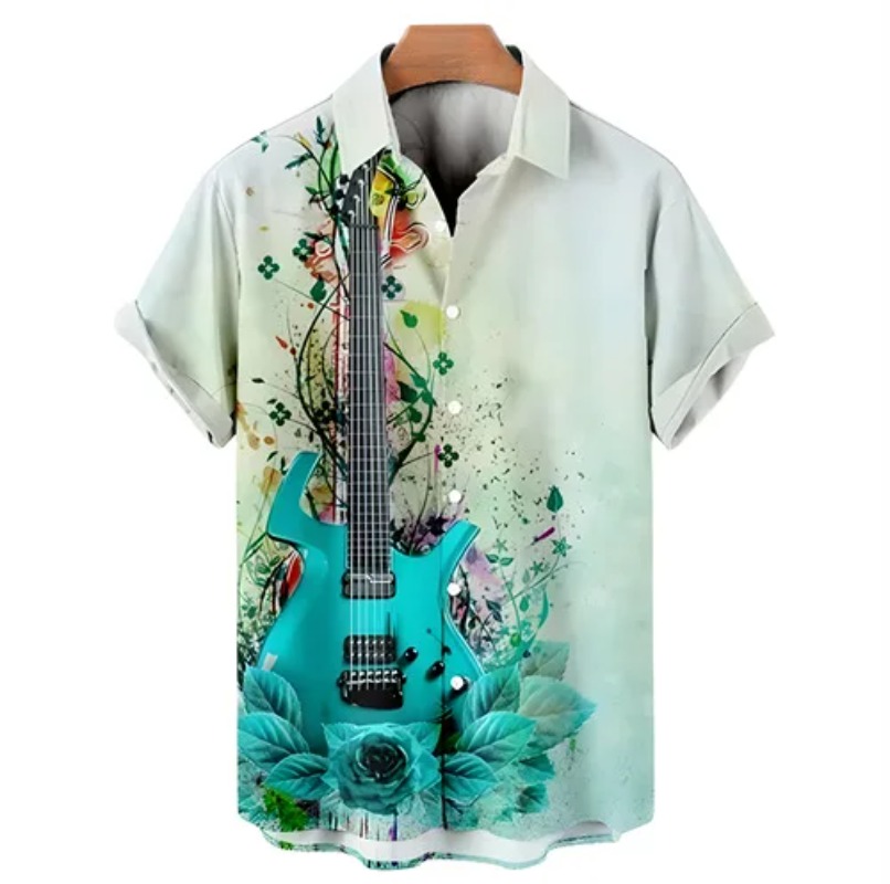 3D Printing Guitar - เสื้อยืดพิมพ์ลาย 3 มิติ ลายกราฟฟิตี้กีตาร์ไฟฟ้าสีน้ำเงินกุหลาบ ขายดี สำหรับผู้ชาย