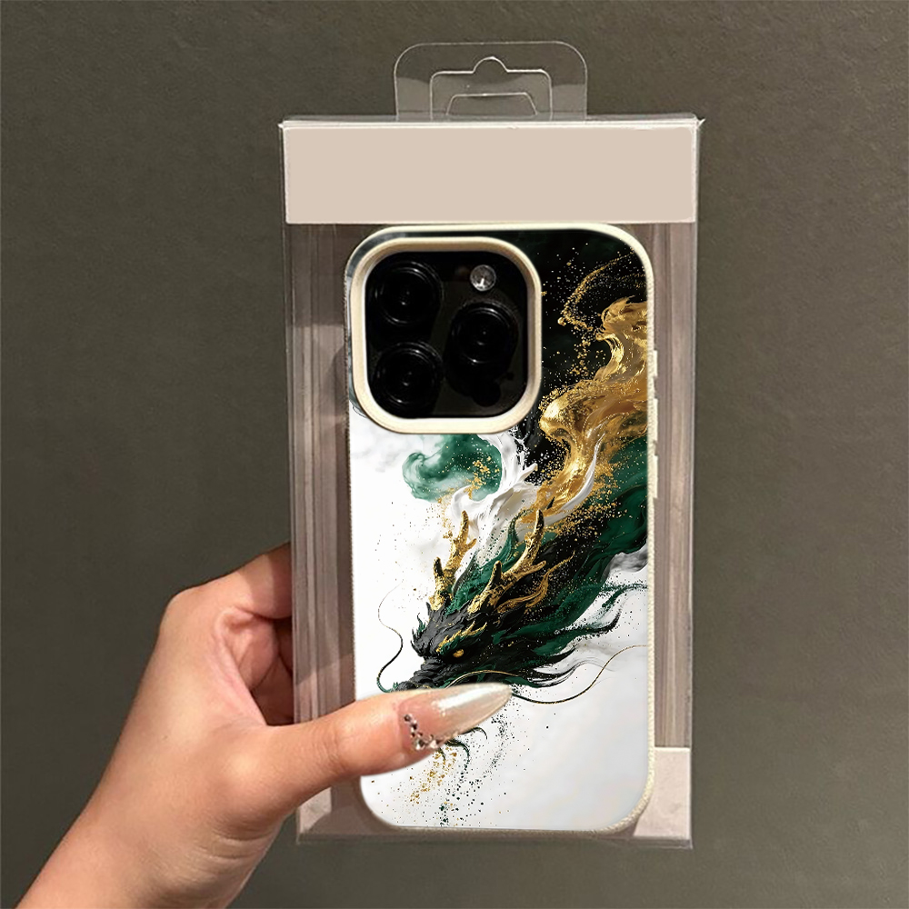 3D Printing Quote - เคสโทรศัพท์หรูหรา ลายหมึกมังกรทองสีเขียวสไตล์จีน สำหรับผู้ชาย สำหรับ iPhone 17