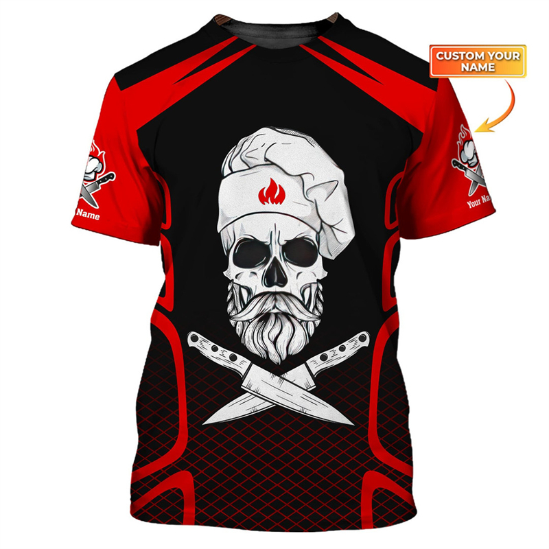 3D Printing Services - Chef ทํางานเสื้อยืดที่กําหนดเองชื่อรูปแบบบุคลิกภาพ O-คอเสื้อ T 3D พิมพ์