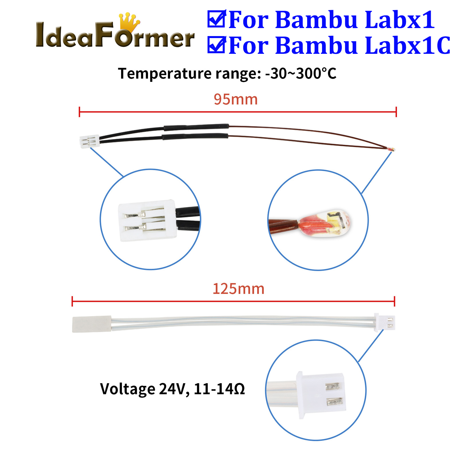 3D Printing X1 Carbon - ฮีตเตอร์เซรามิกแบบตลับ 24V 48W พร้อมเซ็นเซอร์วัดอุณหภูมิเทอร์มิสเตอร์ NTC 3950