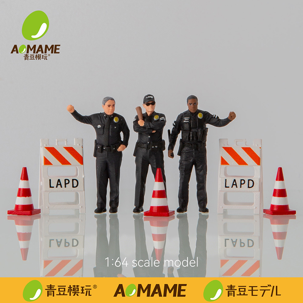 3D Printing Diecast Cars - ชุดฟิกเกอร์เรซินตำรวจ LAPD ขนาด 1/64, โมเดลจำลองฉากถนนอเมริกันที่พิมพ์ด้วยเทคโนโลยี 3D