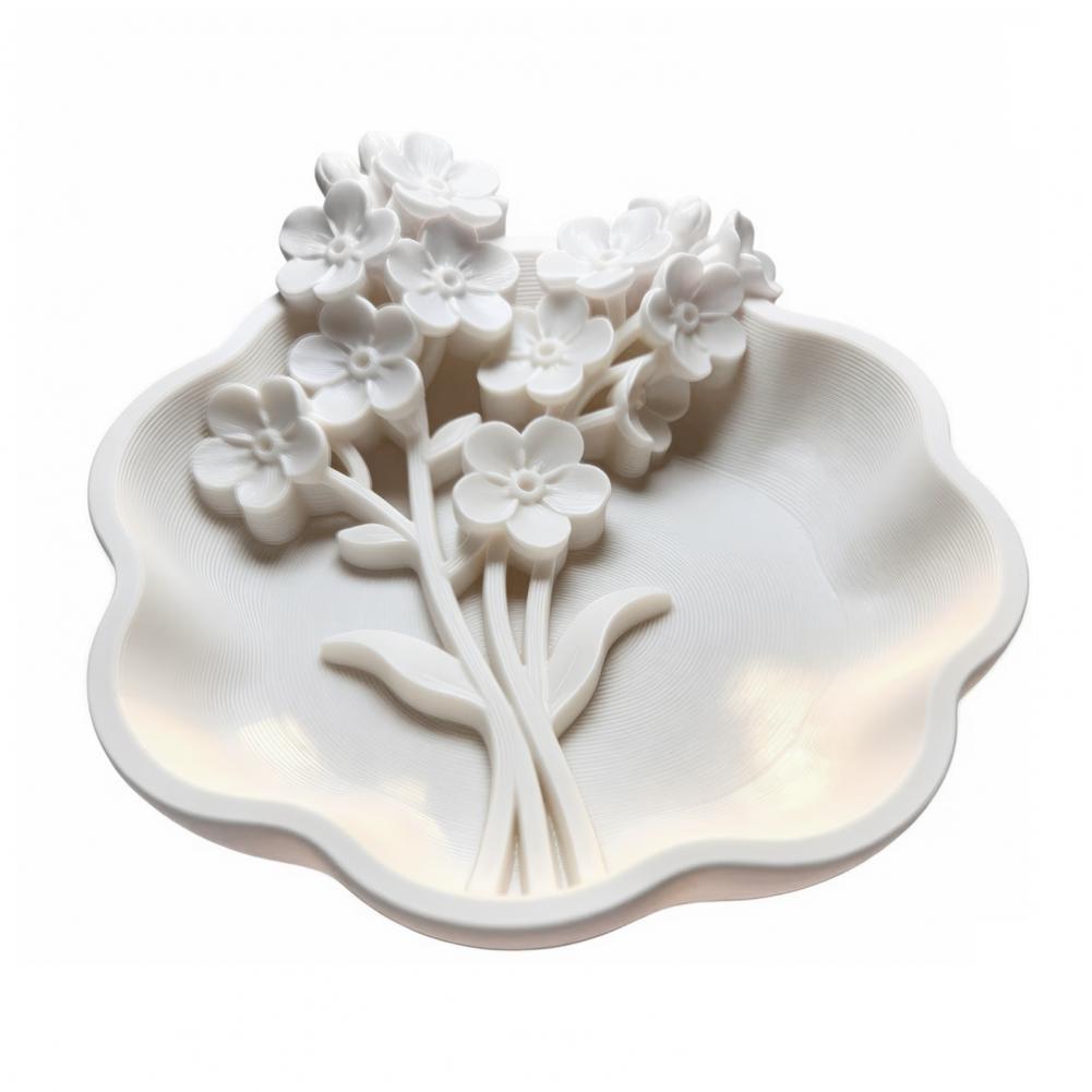 3D Printing Ring Holder - ถาดใส่เครื่องประดับลายดอกไม้พิมพ์ 3 มิติ พร้อมขอบหยัก แกะสลักลายดอกไม้ ที่วางต่างหู